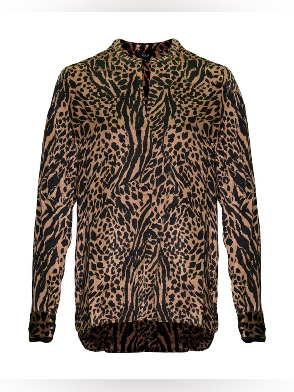 Rails Pearl Animal Print Blouse Small | Satin Crepe Cinnamon Brown Top